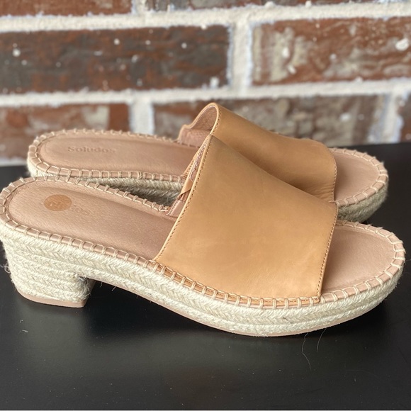 Soludos Laguna Camel Tan Leather Espadrille Heeled Mule Sandals Size 10 NWOT! - Picture 3 of 9